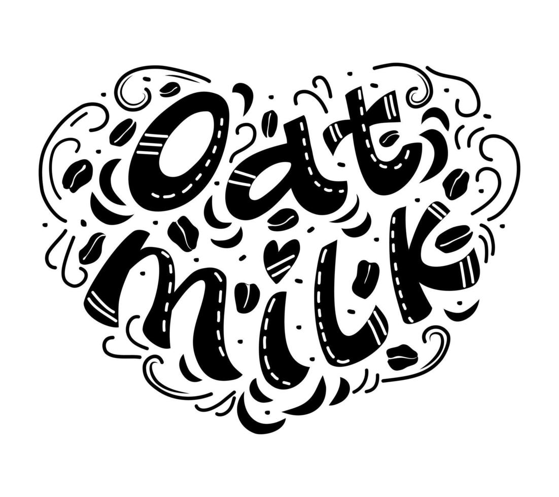havregrynsmjöl mjölk hand bokstäver stil doodle. vegansk, naturlig vektortypografi. hälsosam kost banner, affisch. vektor