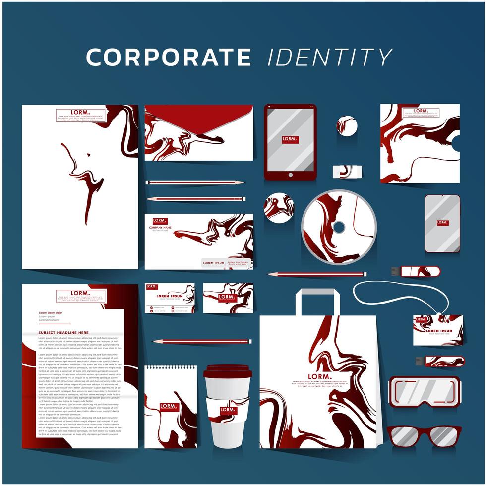 Corporate Identity Set mit rotem Marmor Design vektor