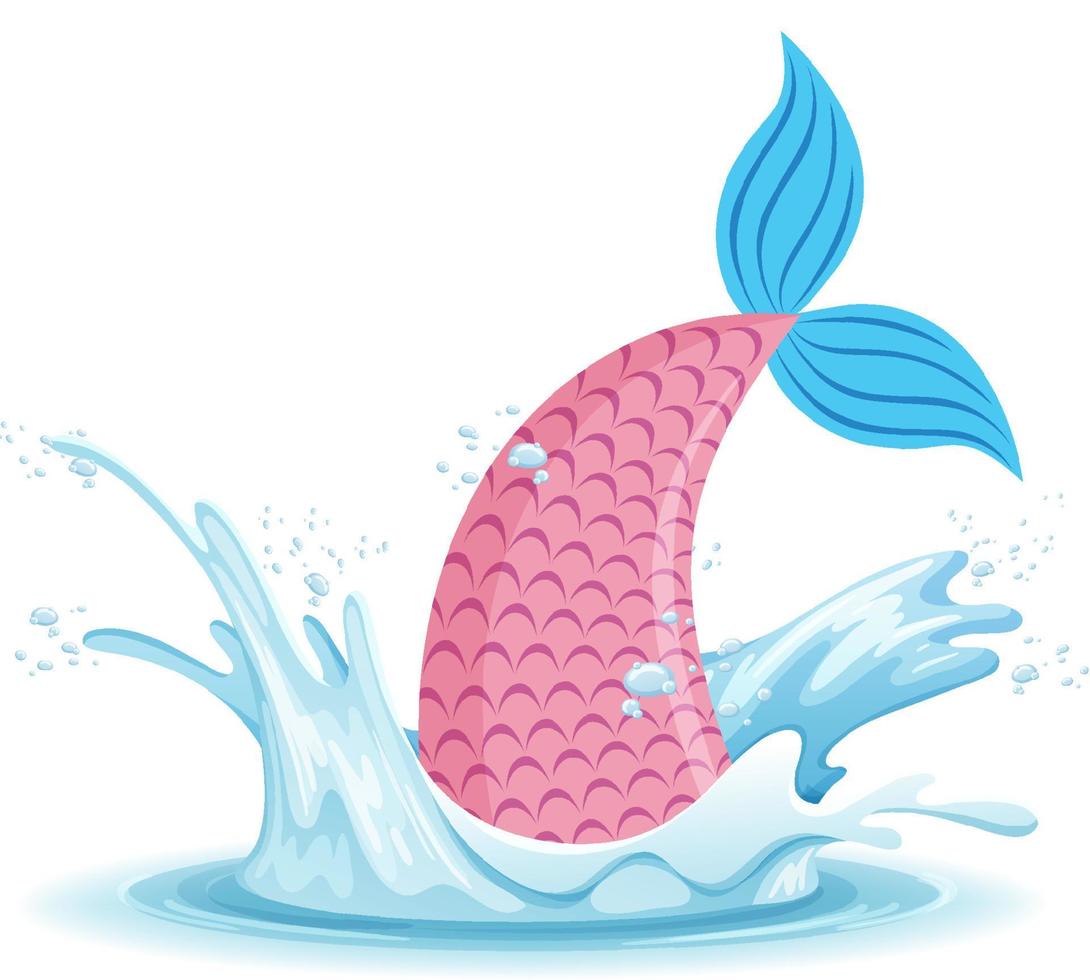 ein Wasserspritzer mit Meerjungfrauenschwanz auf weißem Hintergrund vektor