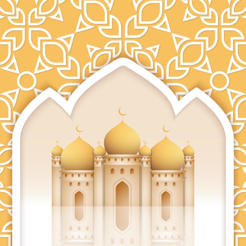 moskéillustration, prydnadsmönster, ramadan kareem gratulationskort bakgrund, eid mubarak, mjuk vektorfärg vektor