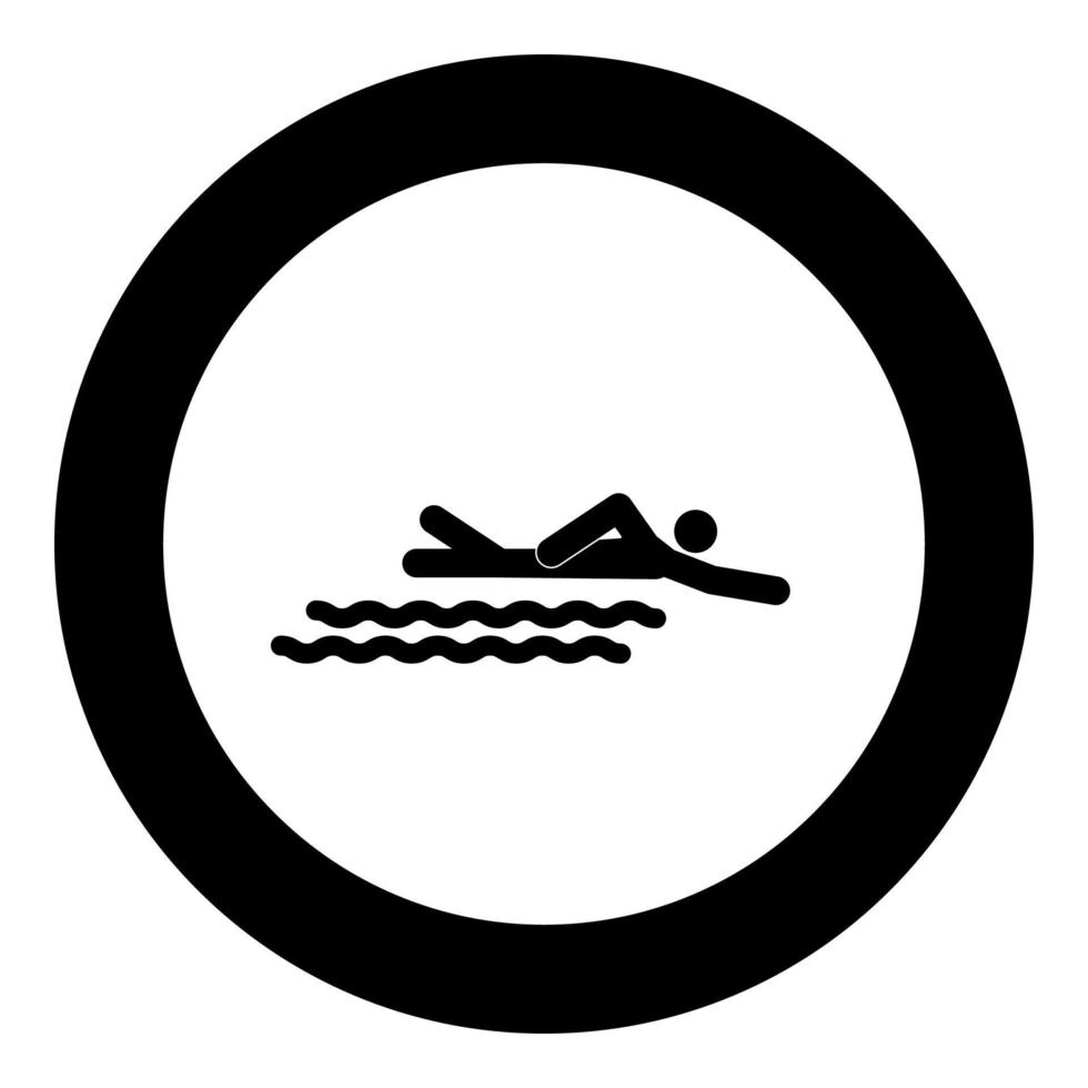 Schwimmen Person Stick Symbol Farbe schwarz im Kreis vektor