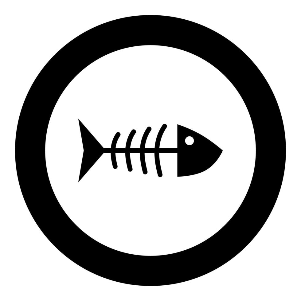 Fischskelett schwarzes Symbol im Kreis vektor