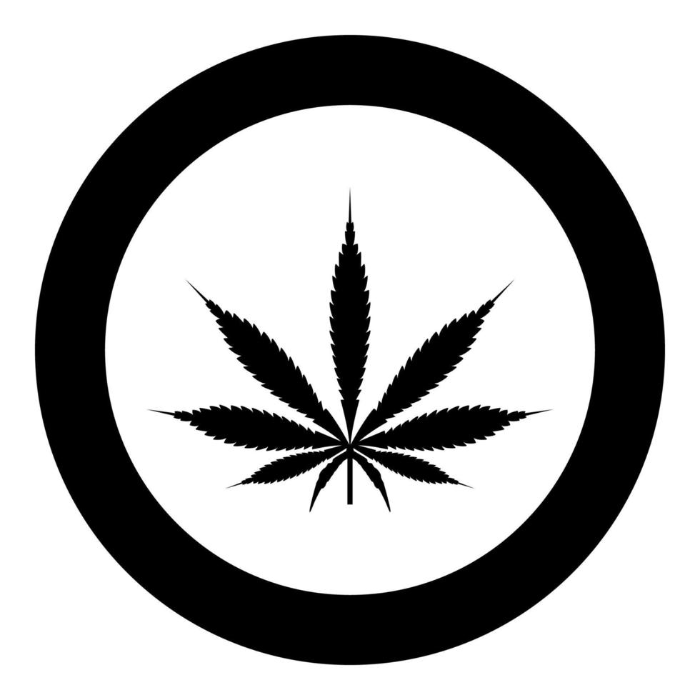 Cannabis Marihuana Blatt schwarzes Symbol in Kreisvektorillustration isoliert. vektor