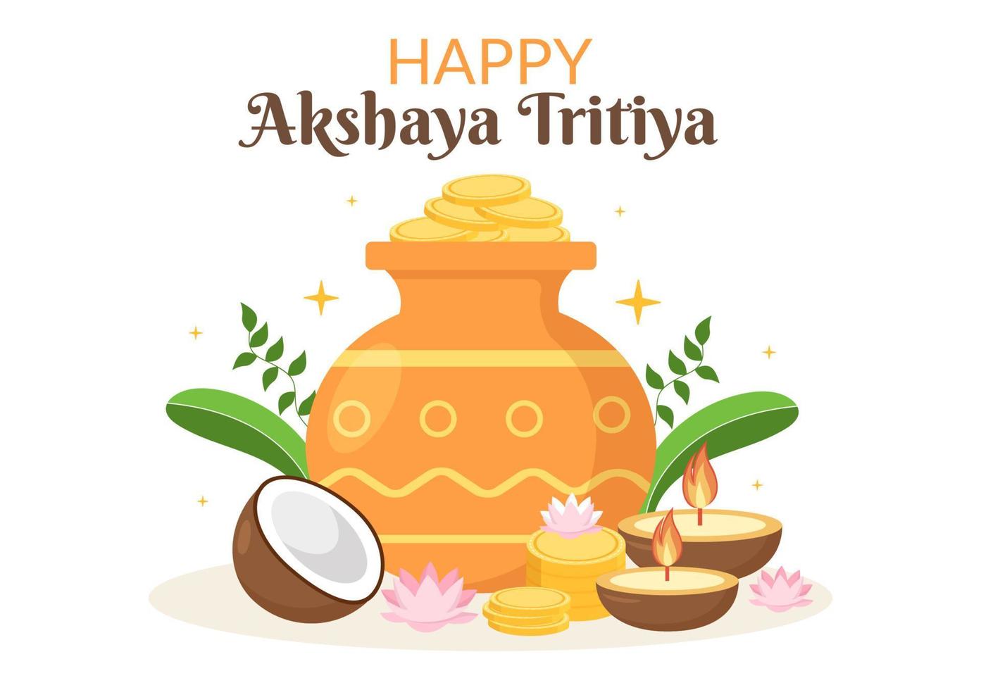 akshaya tritiya festival mit einem goldenen kalash, topf und goldmünzen für dhanteras feier auf indianern in dekorierter hintergrundschablonenillustration vektor