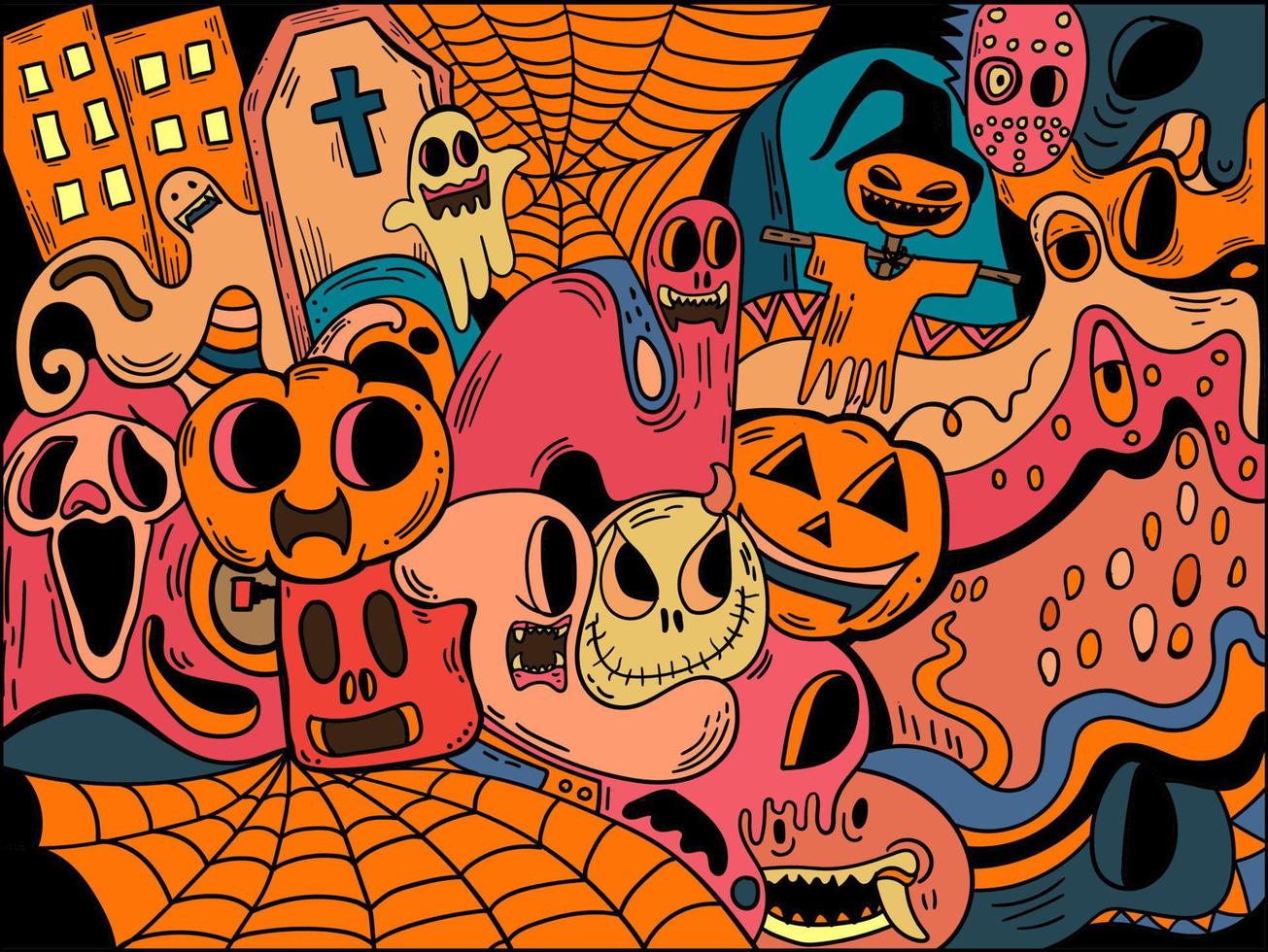 doodle halloween bakgrund vektor