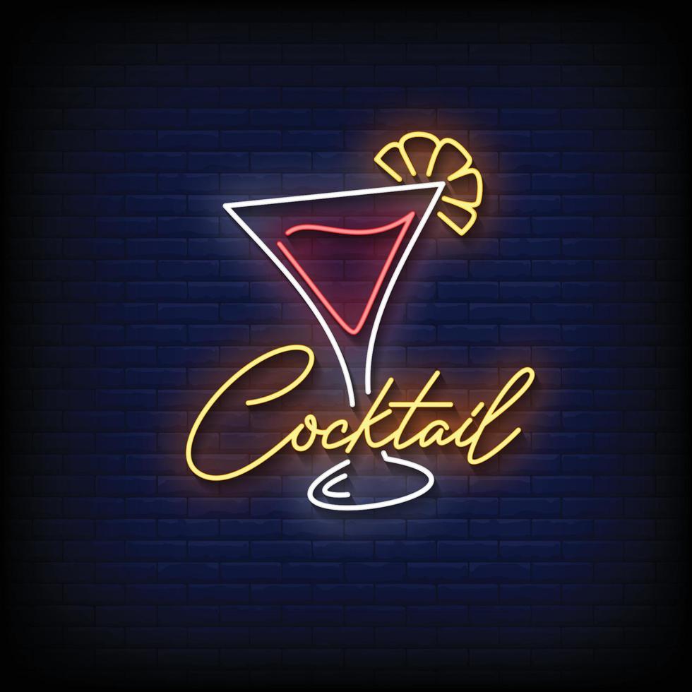 cocktail neon skyltar stil text vektor