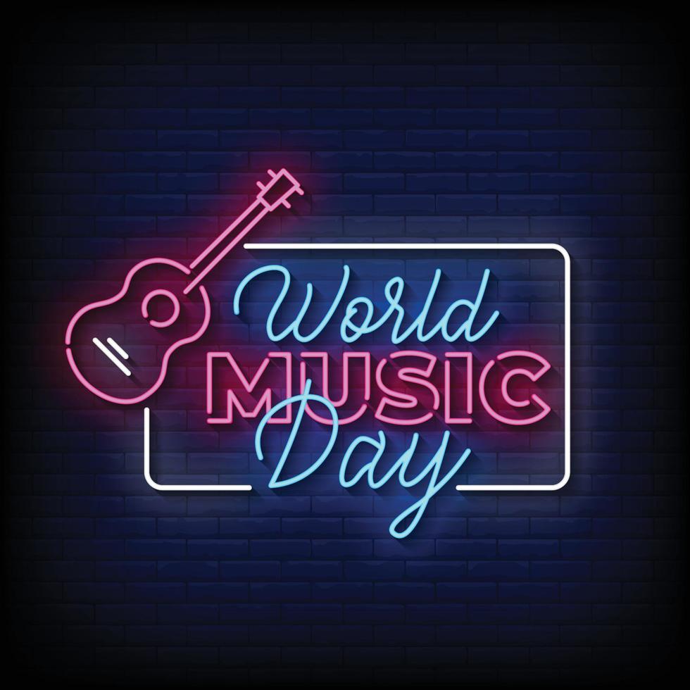 World Music Day neonskyltar stil text vektor