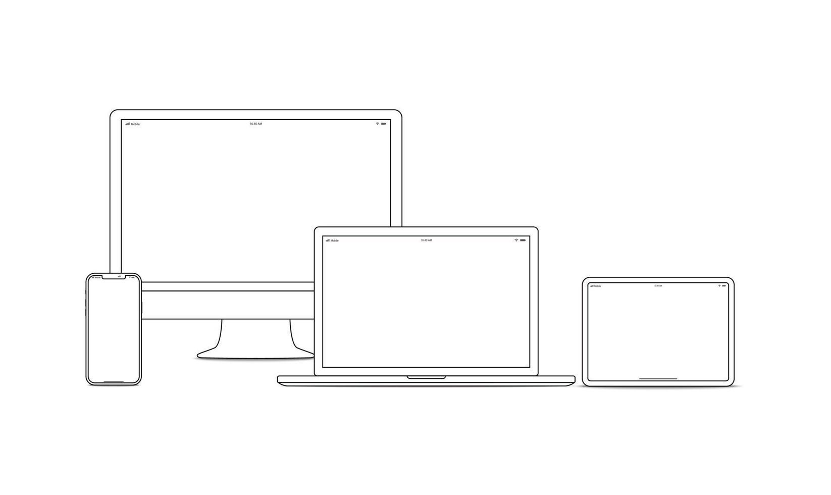 linjekonstuppsättning för enhet och gadget. bärbar dator, smartphone, moderna bärbara och kompakta persondatormaskiner för hem- och kontorsarbete. vektor linjekonst enhet illustration