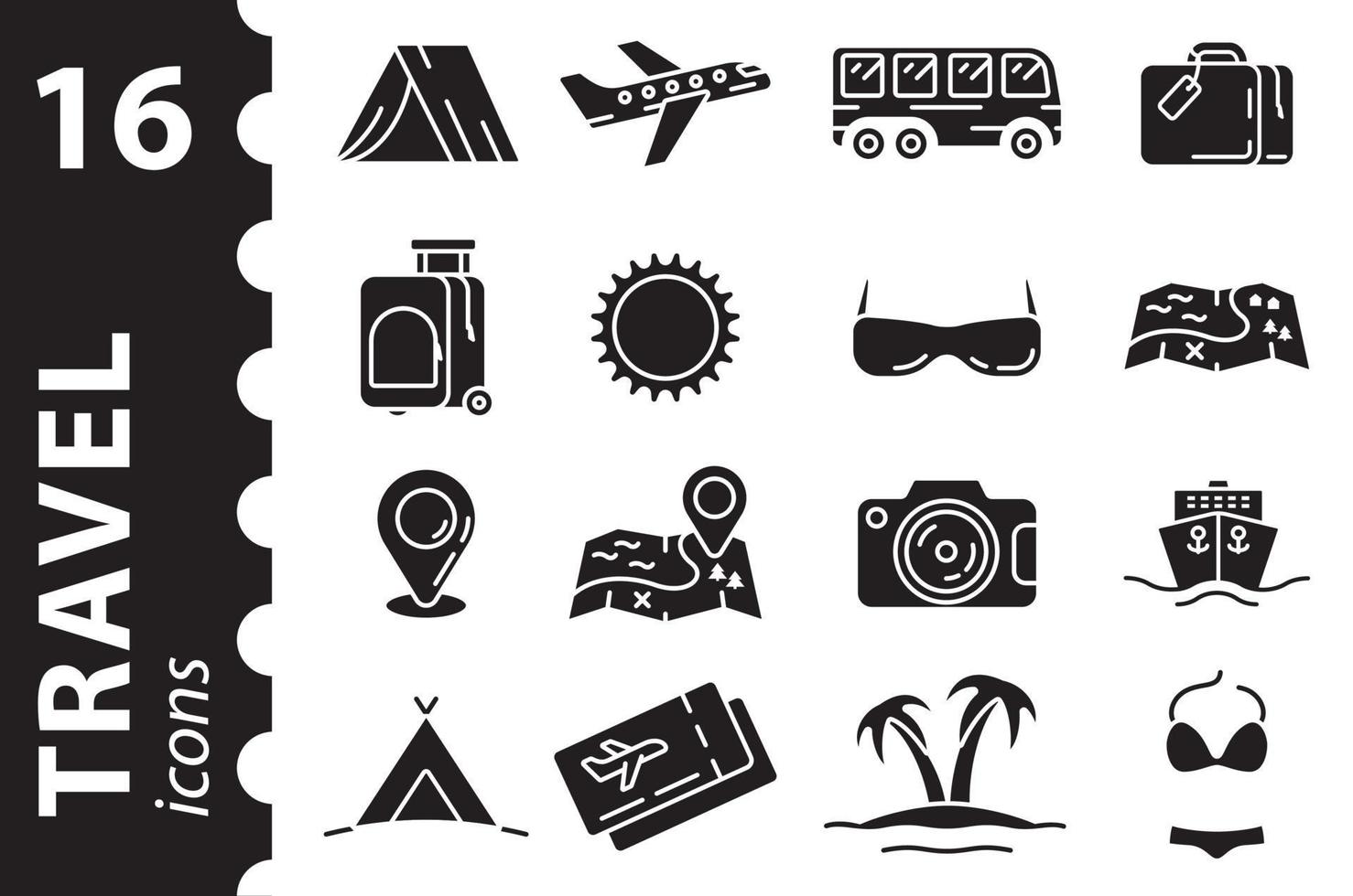 Reise-Icon-Set. piktogramm tourismus, reise. Sammlung schwarzer Glyphen-Vektorsymbole. vektor