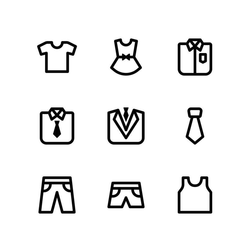 kläder linje ikoner inklusive t shirt, klänning och mer vektor