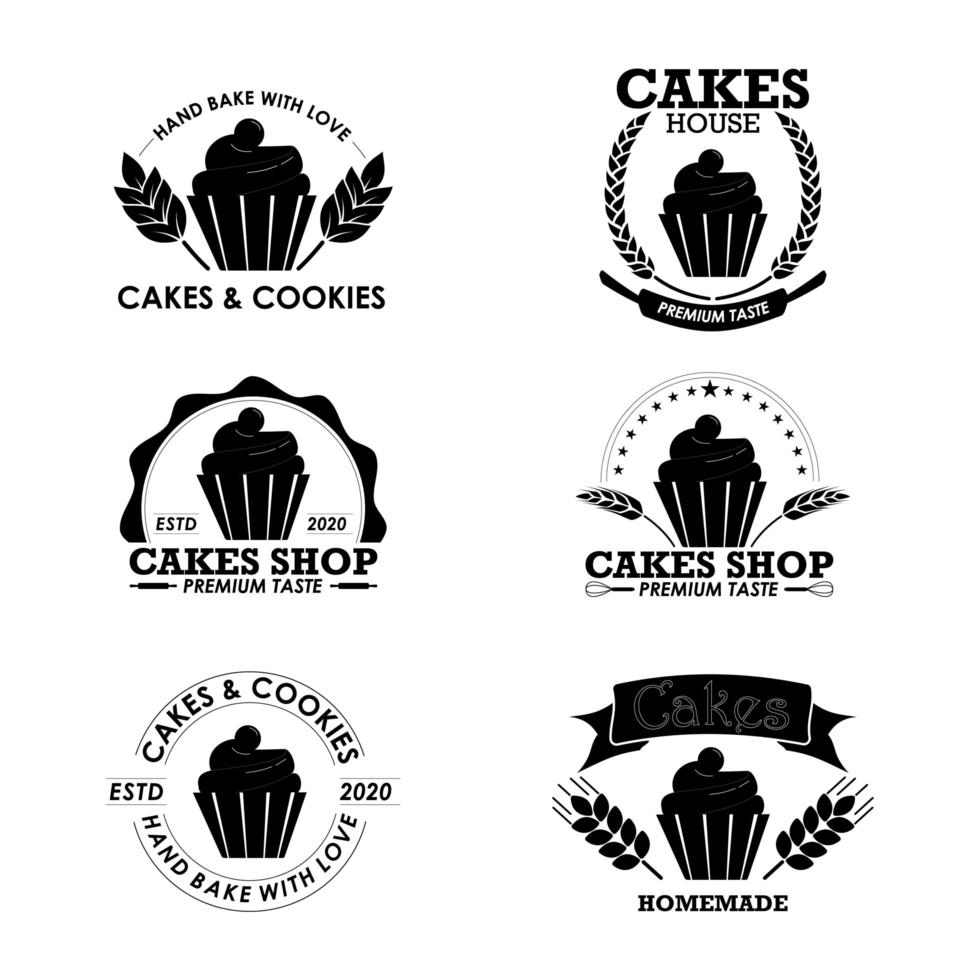 platt bageri logotyper med cupcake vektor