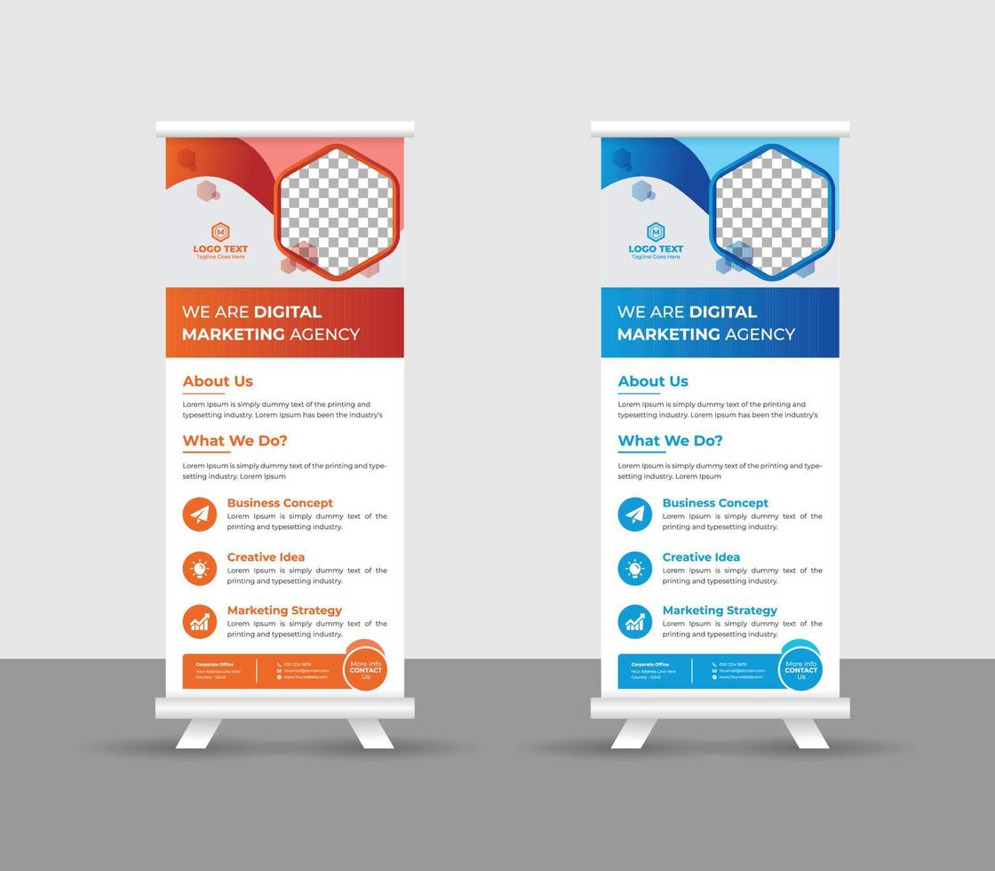 Business-Roll-Up-Banner-Stand-Template-Design, moderne tragbare Ständer Corporate-Roll-Up-Banner-Layout, Pull-Up, Vektorillustration, Business-Flyer, Broschüre, Firmenbanner vektor