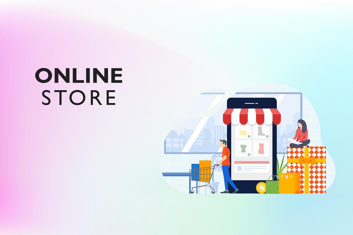 shoppa online på webbplatsen vektor