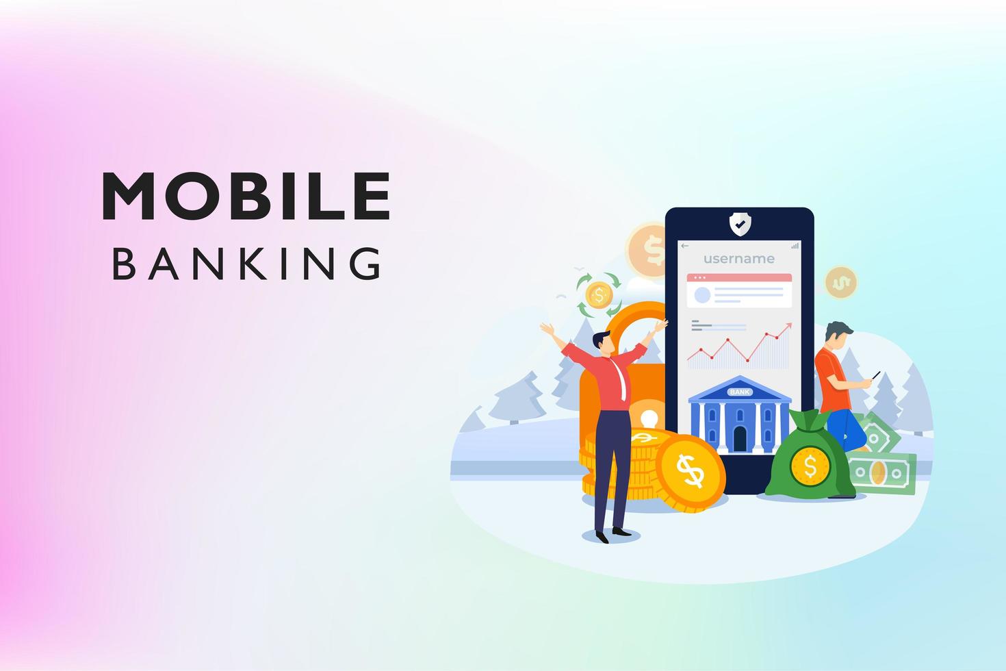 online mobilbank med pengar vektor