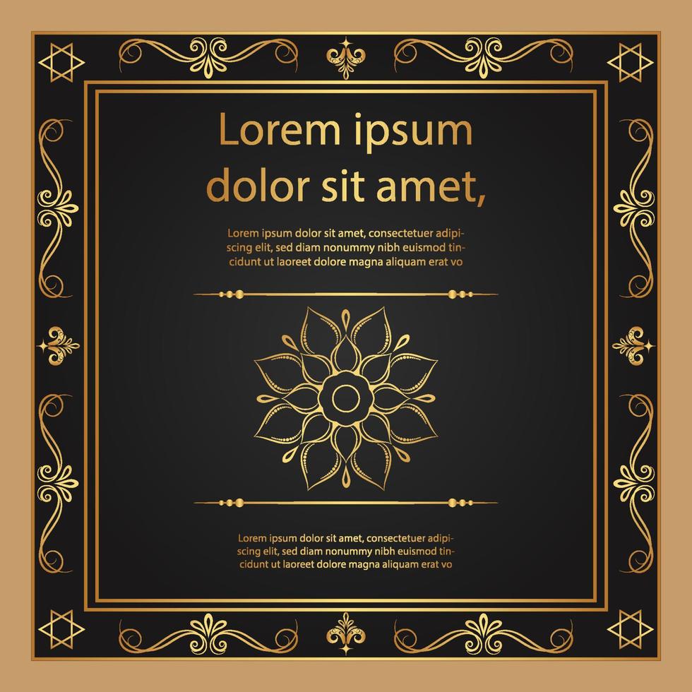 Vintage florale Ornamentgrenze, handgezeichnetes dekoratives Element, Vektorillustration von goldenem Blumenrahmen mit schwarzem Hintergrund, Retro-Designvorlage für Seitendekorationskarten, Hochzeit, Banner vektor