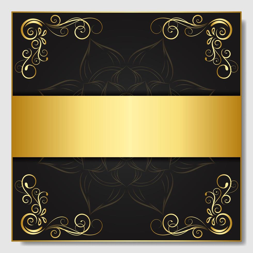 Vintage florale Ornamentgrenze, handgezeichnetes dekoratives Element, Vektorillustration von goldenem Blumenrahmen mit schwarzem Hintergrund, Retro-Designvorlage für Seitendekorationskarten, Hochzeit, Banner vektor