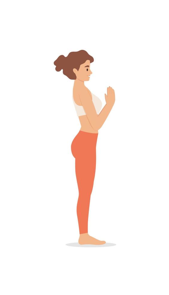 junge frau, die yoga praktiziert und in bergpose steht. Tadasana-Pose isoliert. Seitenansicht. Vektor-Illustration vektor