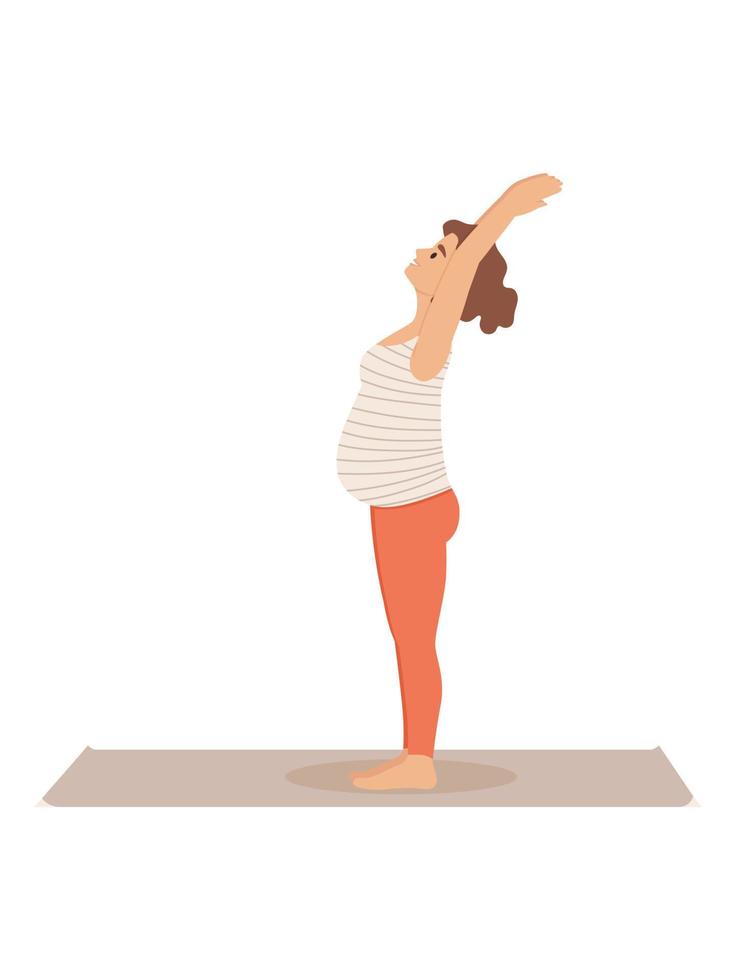 Yoga für Schwangere. hasta uttanastana. Übendes Yoga der schwangeren Frau wird auf dem weißen Hintergrund lokalisiert. Vektor-Illustration vektor