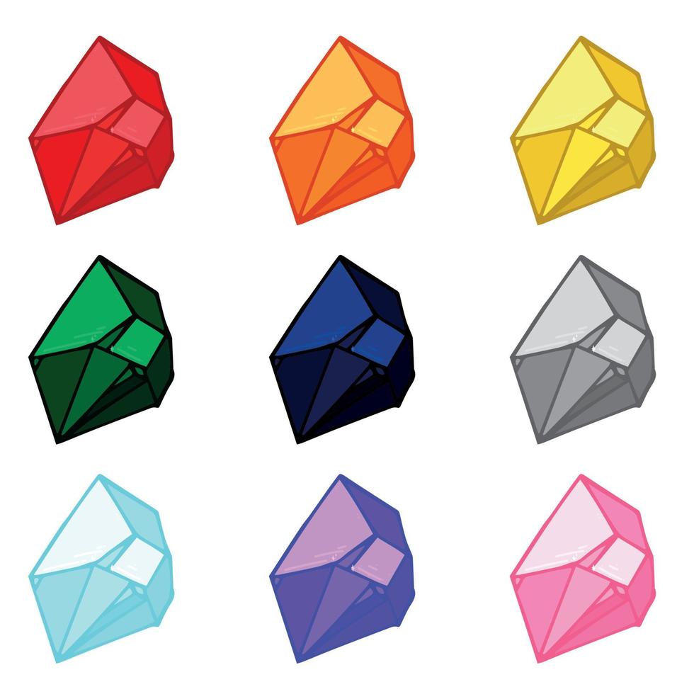 handritade kristaller set. geometriska ädelstenar diamanter vektor illustrationer samling. färgglad glasskärva. för geologi, smyckesbutik, dekoration, spel, webb.