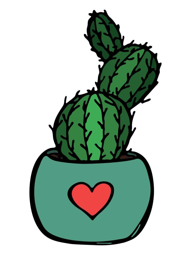 söt handritad enkel kaktus. krukväxt i en kruka clipart. kaktusar illustration isolerad på vit bakgrund. mysig hem doodle. vektor