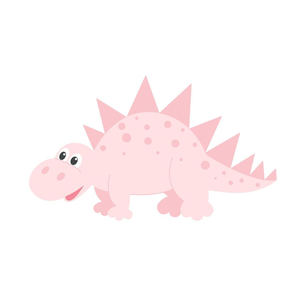 freundliches, niedliches, rosa dinosaurier-karikatur-isoliertes objekt vektor