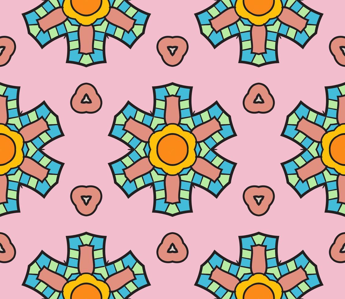 abstrakt färgglada doodle geometriska blomma seamless mönster. blommig bakgrund. mosaik, geo kakel av tunn linje ornament. vektor