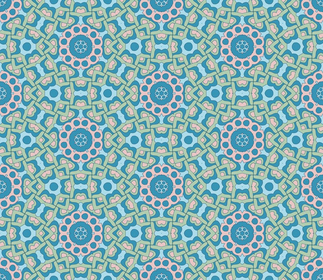 abstrakt färgglada doodle geometriska blomma seamless mönster. blommig bakgrund. kalejdoskop mosaik, geo kakel av tunn linje prydnad. vektor