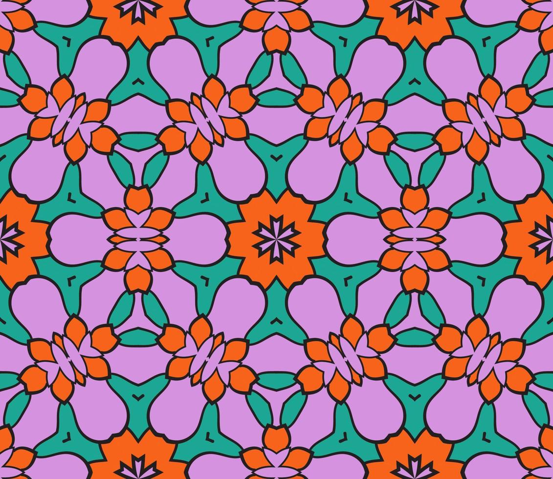 abstrakt färgglada doodle geometriska blomma seamless mönster. blommig bakgrund. kalejdoskop mosaik, geo kakel av tunn linje prydnad. vektor