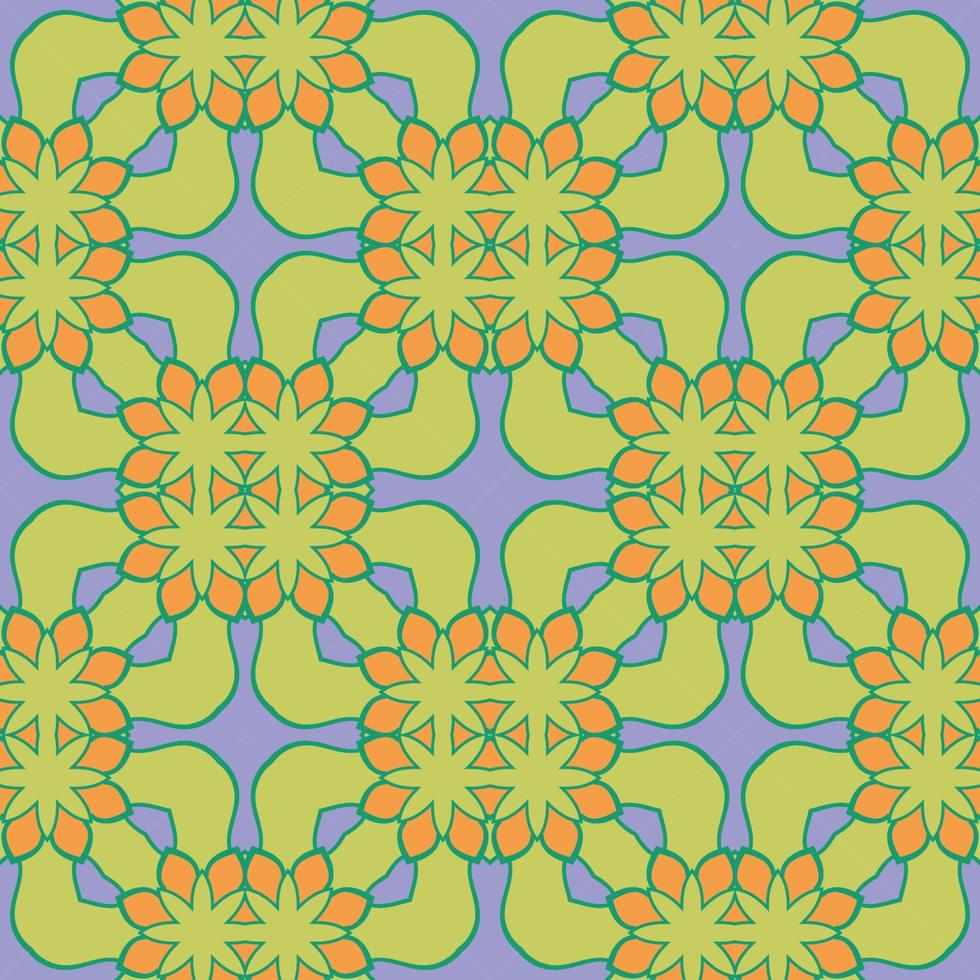 nahtloses muster der geometrischen blume des abstrakten bunten gekritzels. Blumenhintergrund. Kaleidoskop-Mosaik, Geo-Fliese aus dünner Linienverzierung. vektor