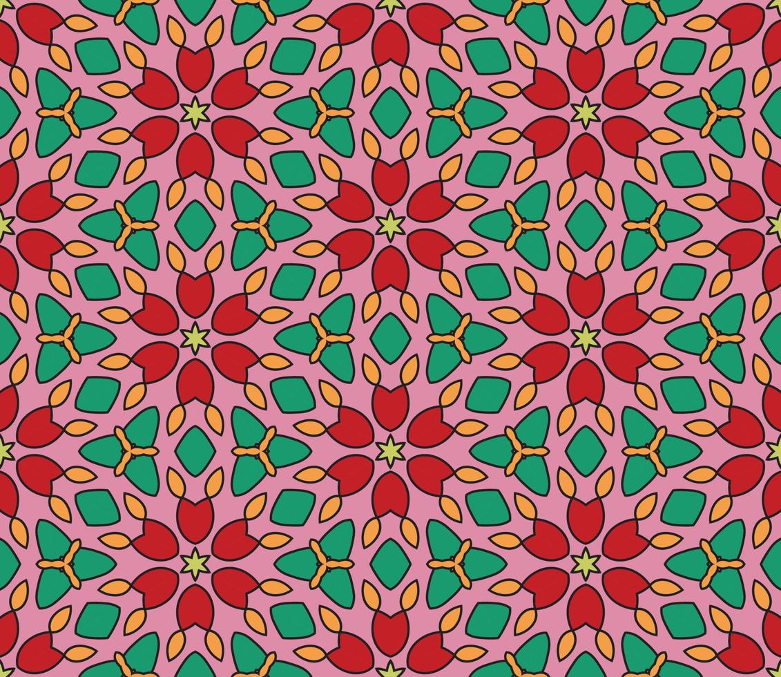 nahtloses muster der geometrischen blume des abstrakten bunten gekritzels. Blumenhintergrund. Kaleidoskop-Mosaik, Geo-Fliese aus dünner Linienverzierung. vektor