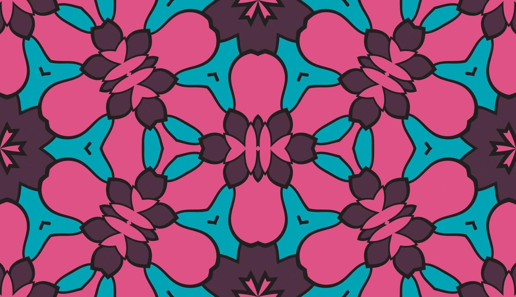 nahtloses muster der geometrischen blume des abstrakten bunten gekritzels. Blumenhintergrund. Kaleidoskop-Mosaik, Geo-Fliese aus dünner Linienverzierung. vektor