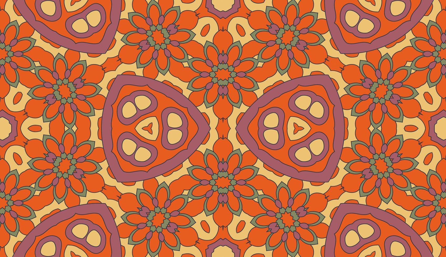 nahtloses muster der geometrischen blume des abstrakten bunten gekritzels. Blumenhintergrund. Kaleidoskop-Mosaik, Geo-Fliese aus dünner Linienverzierung. vektor