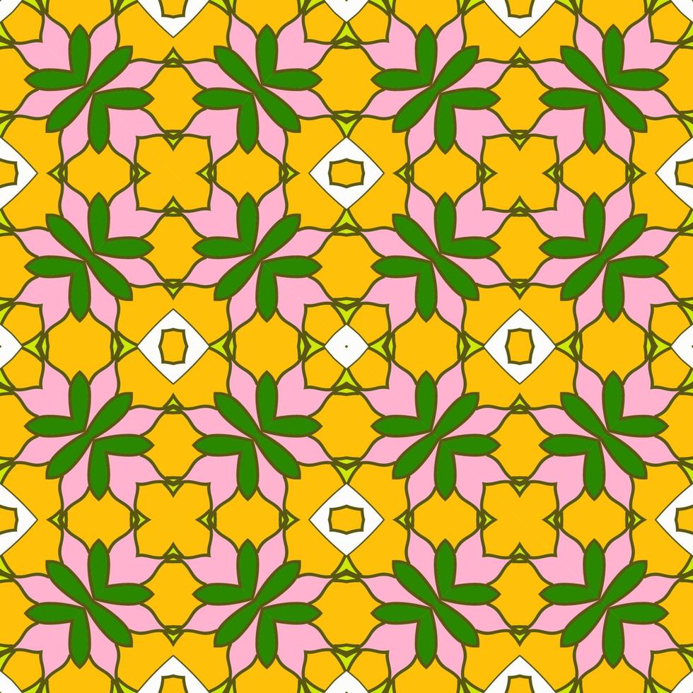 nahtloses muster der geometrischen blume des abstrakten bunten gekritzels. Blumenhintergrund. Kaleidoskop-Mosaik, Geo-Fliese aus dünner Linienverzierung. vektor