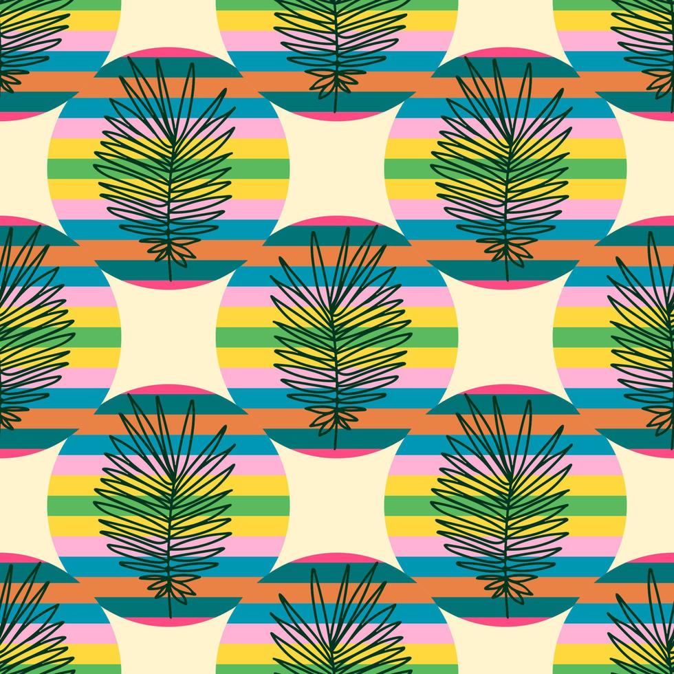 abstrakt färgglada doodle randig polka dot blomma sömlösa mönster. palmblad blommig bakgrund. vektor