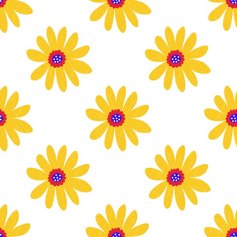 niedliche Cartoon-Tupfenblumen im nahtlosen Muster der flachen Art. Blumenhintergrund im kindlichen Stil. vektor