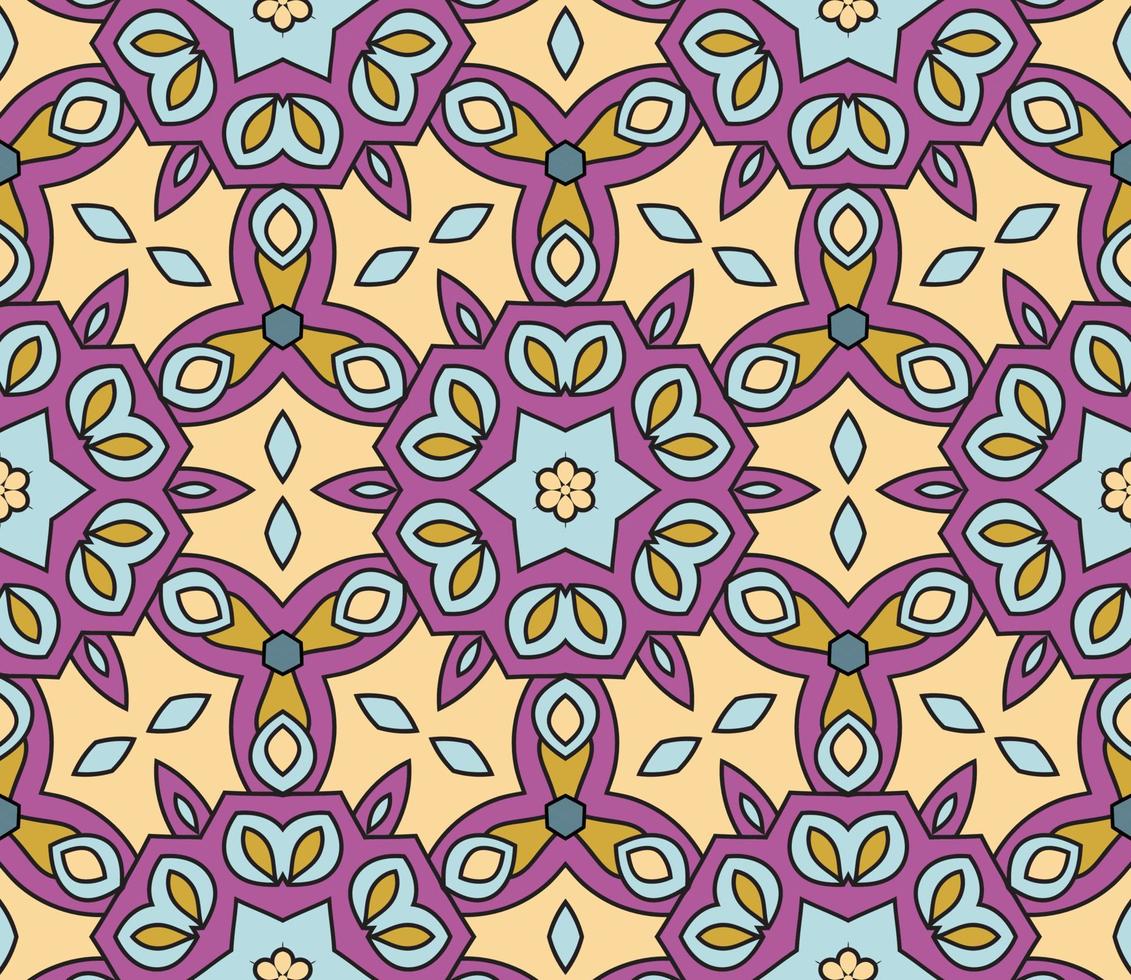 abstrakt färgglada doodle geometriska blomma seamless mönster. blommig bakgrund. kalejdoskop mosaik, geo kakel av tunn linje prydnad. vektor