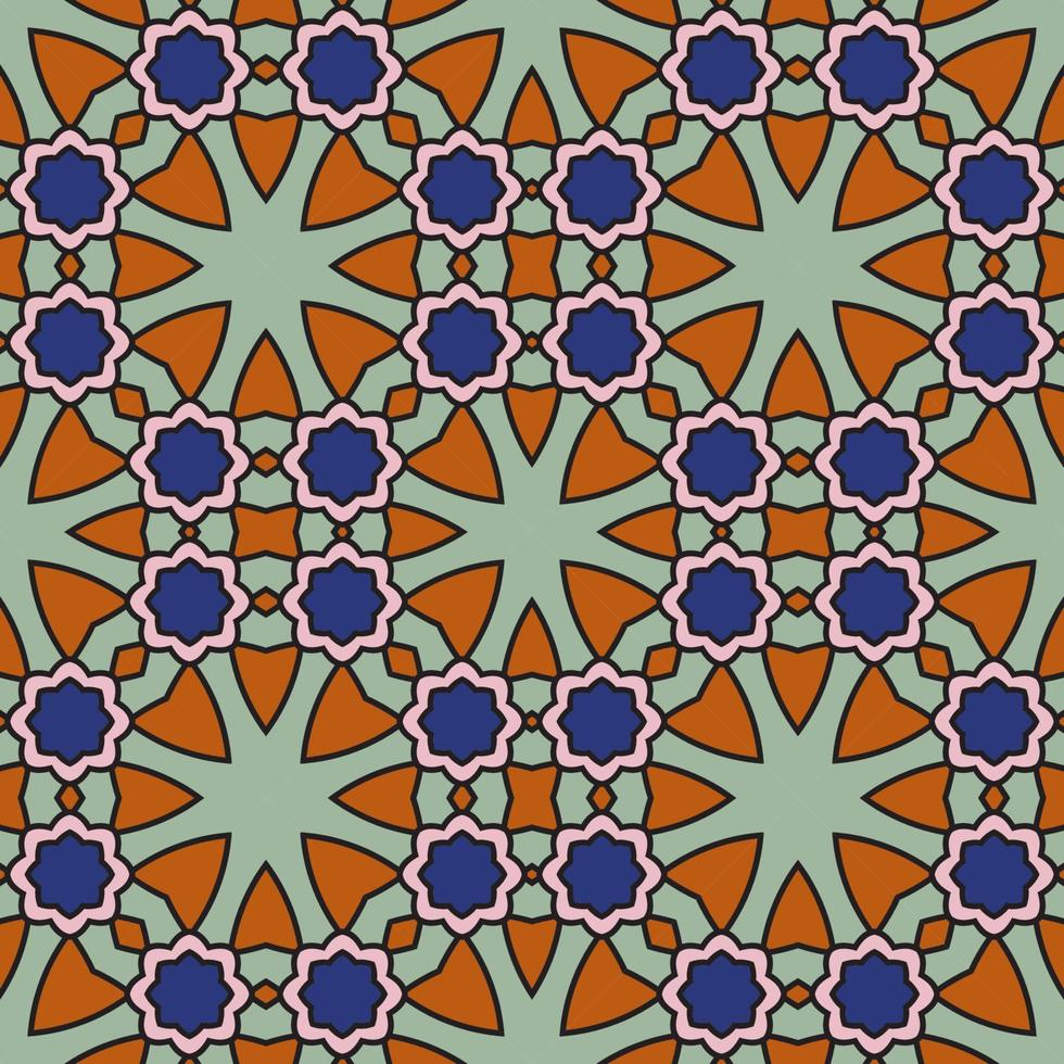 nahtloses muster der geometrischen blume des abstrakten bunten gekritzels. Blumenhintergrund. Kaleidoskop-Mosaik, Geo-Fliese aus dünner Linienverzierung. vektor