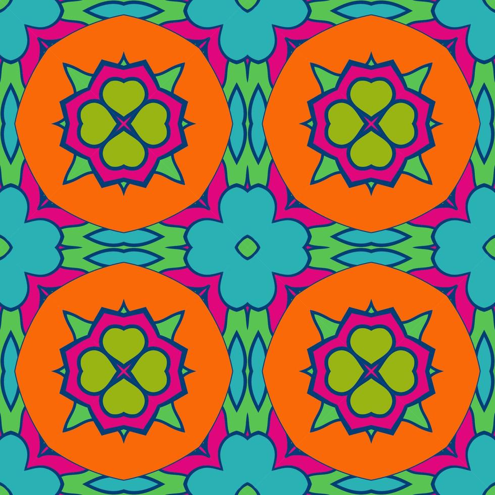 nahtloses muster der geometrischen blume des abstrakten bunten gekritzels. Blumenhintergrund. Kaleidoskop-Mosaik, Geo-Fliese aus dünner Linienverzierung. vektor