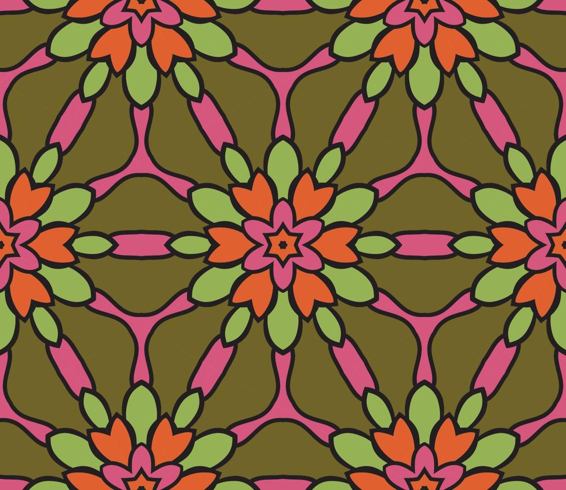 abstrakt färgglada doodle geometriska blomma seamless mönster. blommig bakgrund. kalejdoskop mosaik, geo kakel av tunn linje prydnad. vektor