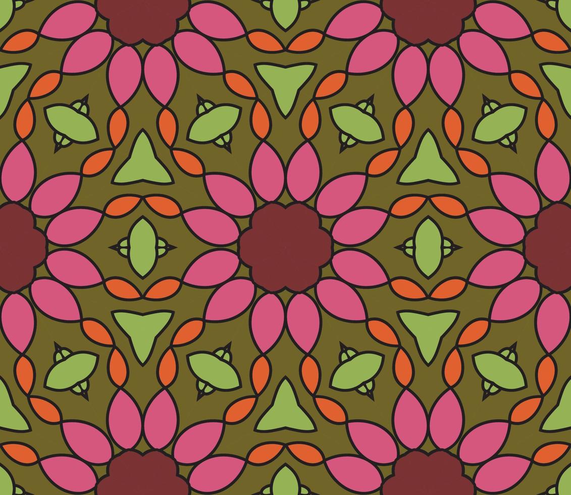 abstrakt färgglada doodle geometriska blomma seamless mönster. blommig bakgrund. kalejdoskop mosaik, geo kakel av tunn linje prydnad. vektor