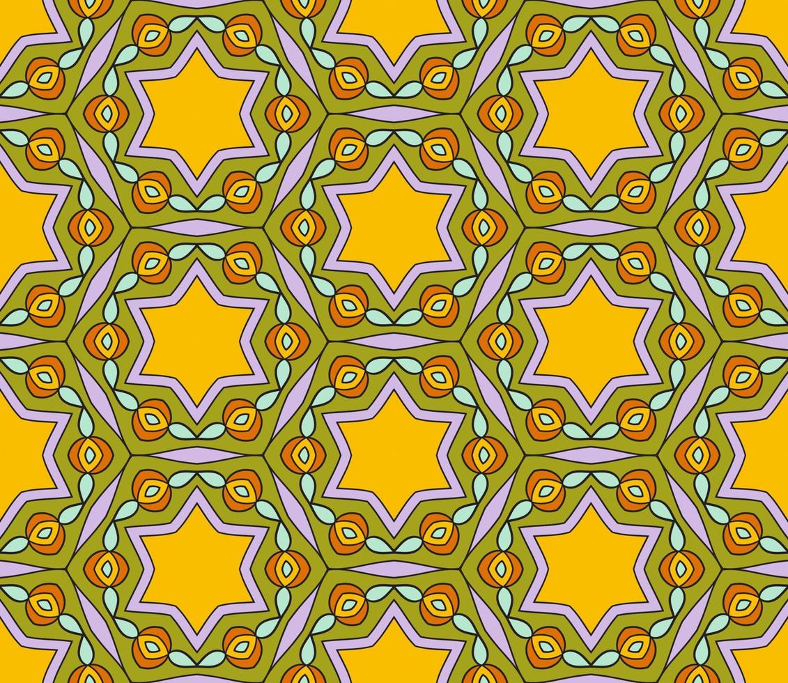 nahtloses muster der geometrischen blume des abstrakten bunten gekritzels. Blumenhintergrund. Kaleidoskop-Mosaik, Geo-Fliese aus dünner Linienverzierung. vektor