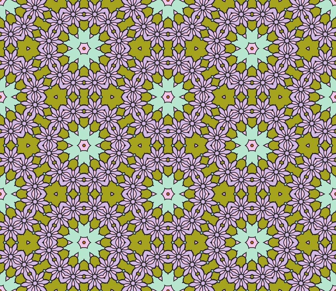 abstrakt färgglada doodle geometriska blomma seamless mönster. blommig bakgrund. kalejdoskop mosaik, geo kakel av tunn linje prydnad. vektor