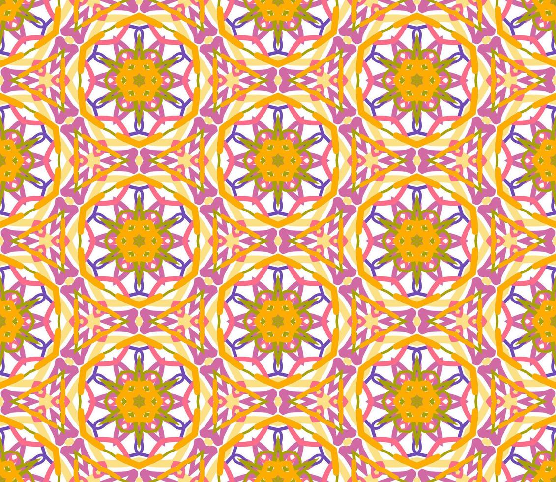 nahtloses muster der geometrischen blume des abstrakten bunten gekritzels. Blumenhintergrund. Kaleidoskop-Mosaik, Geo-Fliese aus dünner Linienverzierung. vektor