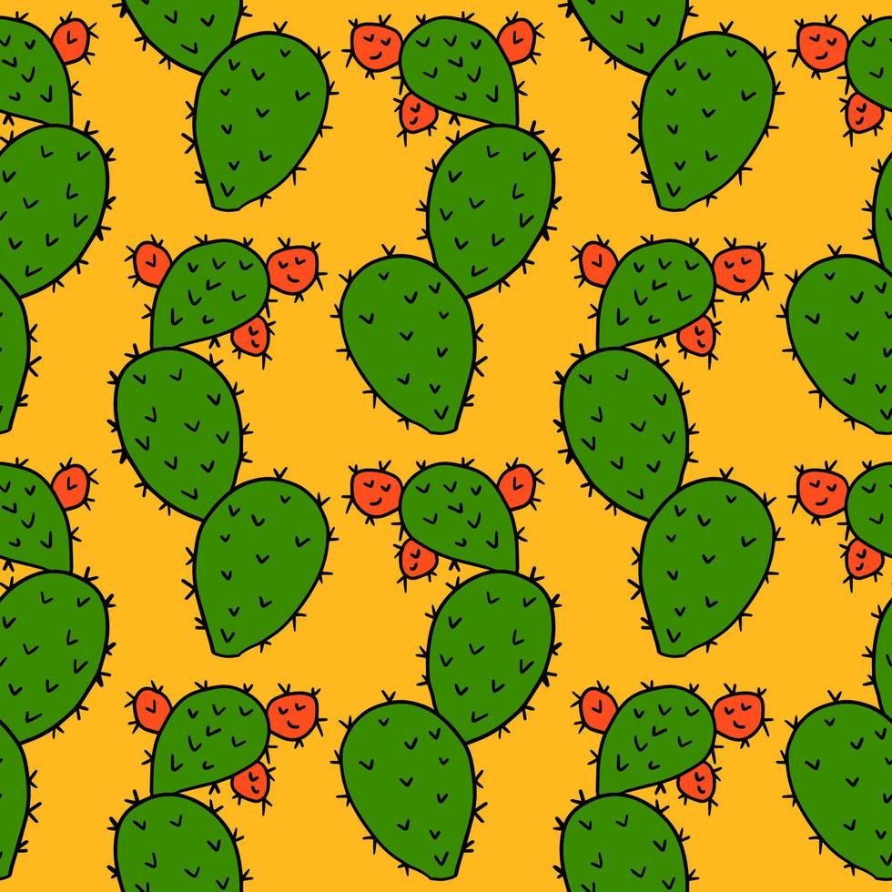 kaktus, opuntia med frukt sömlösa mönster på vit bakgrund. vektor