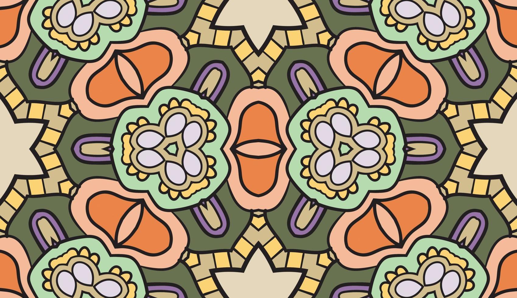 nahtloses muster der geometrischen blume des abstrakten bunten gekritzels. Blumenhintergrund. Kaleidoskop-Mosaik, Geo-Fliese aus dünner Linienverzierung. vektor