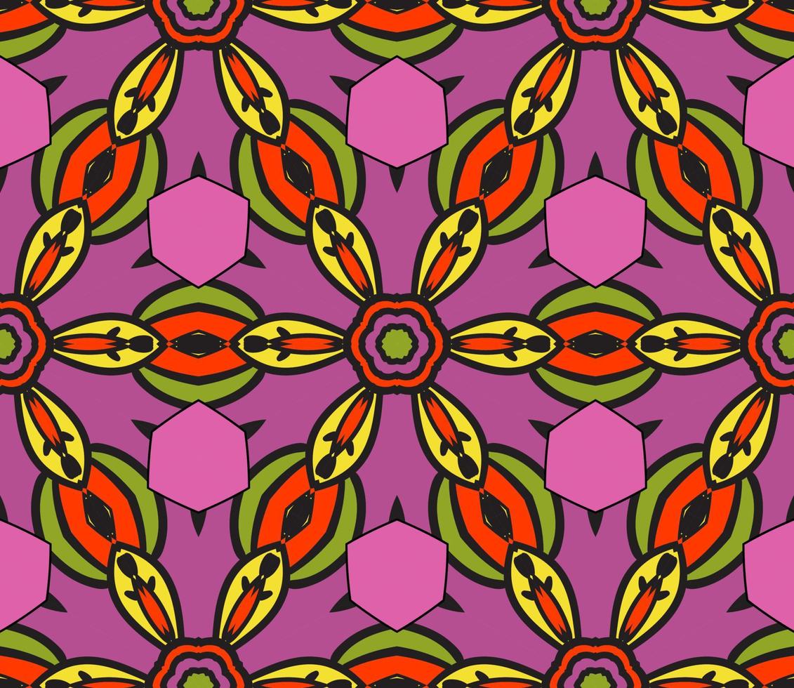 nahtloses muster der geometrischen blume des abstrakten bunten gekritzels. Blumenhintergrund. Kaleidoskop-Mosaik, Geo-Fliese aus dünner Linienverzierung. vektor