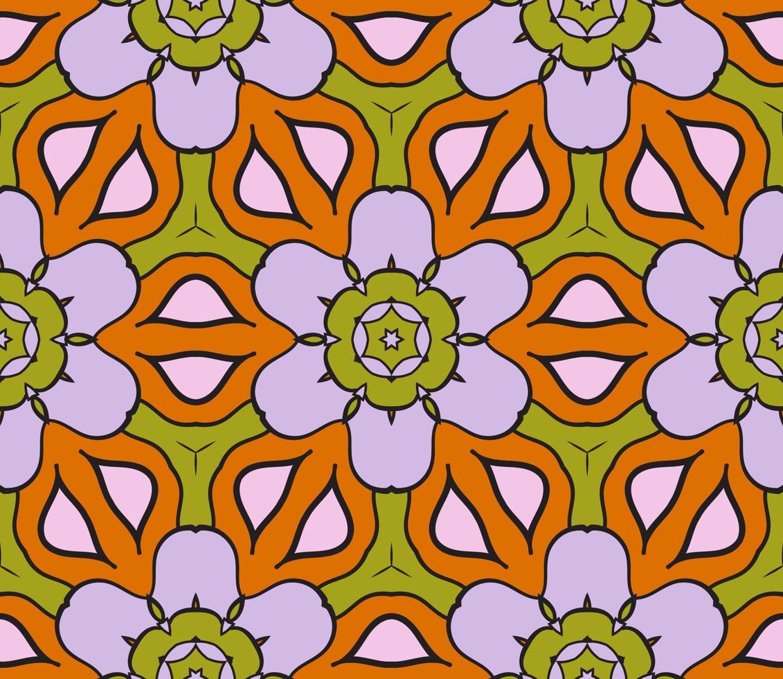 abstrakt färgglada doodle geometriska blomma seamless mönster. blommig bakgrund. kalejdoskop mosaik, geo kakel av tunn linje prydnad. vektor