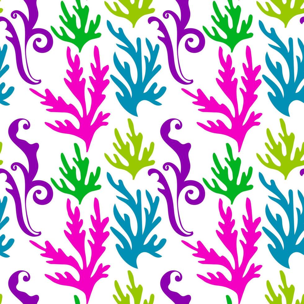 buntes abstraktes nahtloses Muster mit organischen Formen, Blumenlocken, Blättern. vektor