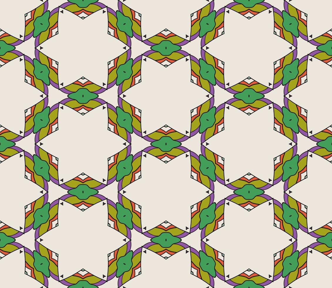 nahtloses muster der geometrischen blume des abstrakten bunten gekritzels. Blumenhintergrund. Kaleidoskop-Mosaik, Geo-Fliese aus dünner Linienverzierung. vektor