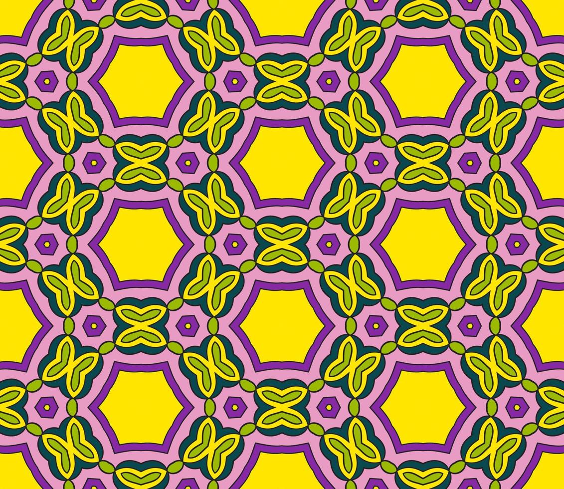 nahtloses muster der geometrischen blume des abstrakten bunten gekritzels. Blumenhintergrund. Kaleidoskop-Mosaik, Geo-Fliese aus dünner Linienverzierung. vektor